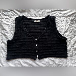 Madewell Black Textured Knit Button-Up Vest | Cropped Sleeveless Top Large